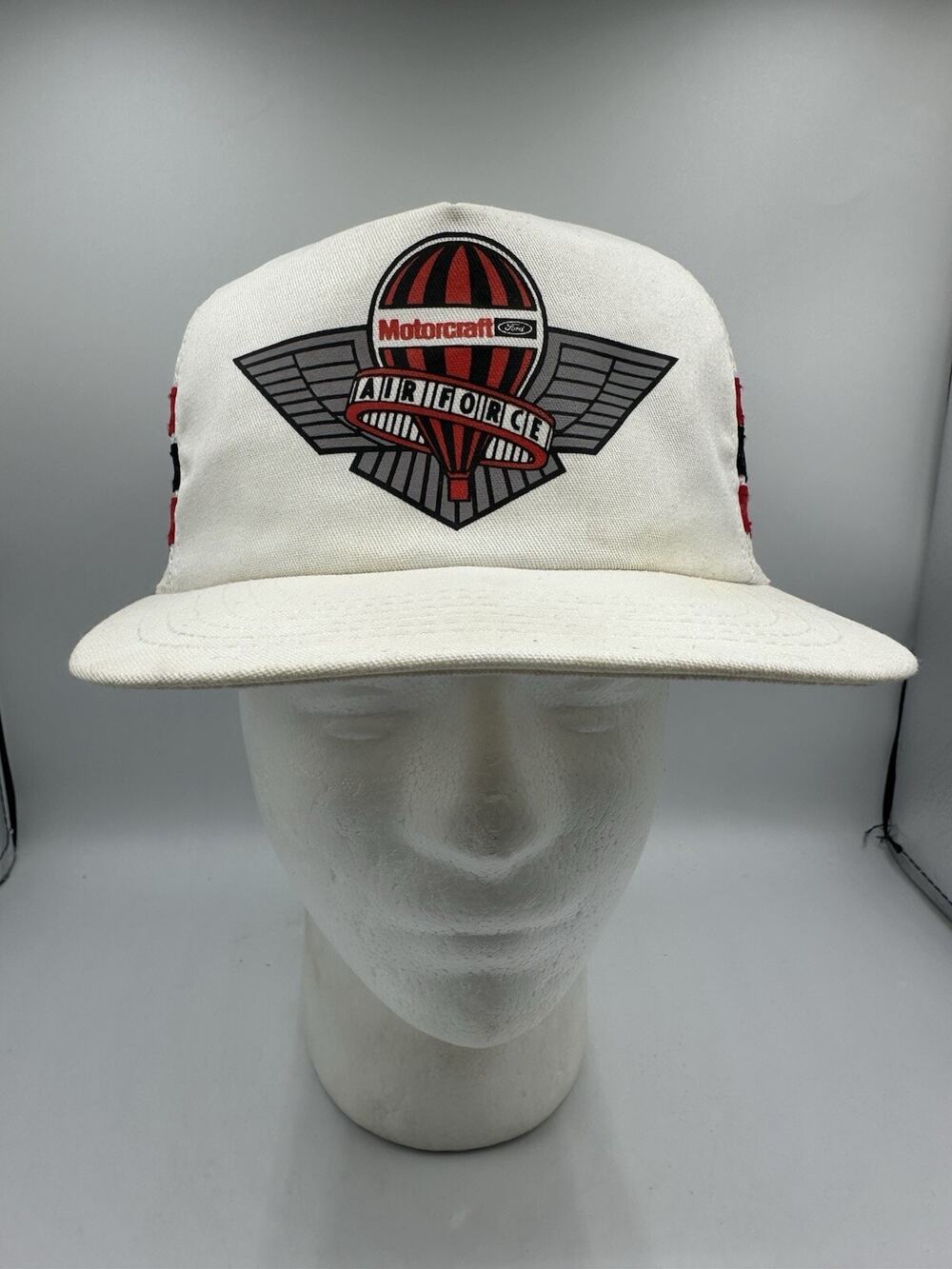 Vintage Ford Motorcraft Air Force 3 Stripe Snapback Hat Identity Tag USA Made